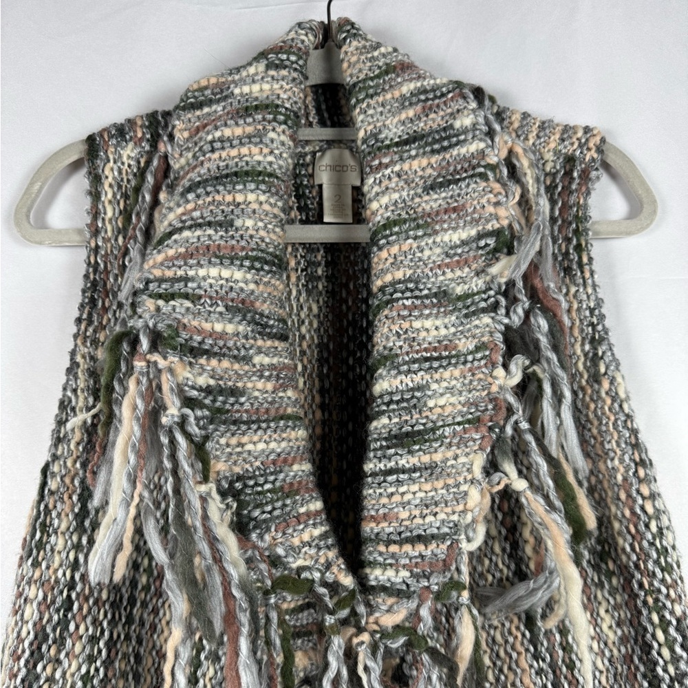 Chico's Nolan Wool‎ Blend Sweater Vest Fringe Western Boho Coastal Cowgirl Large - Picture 5 of 14